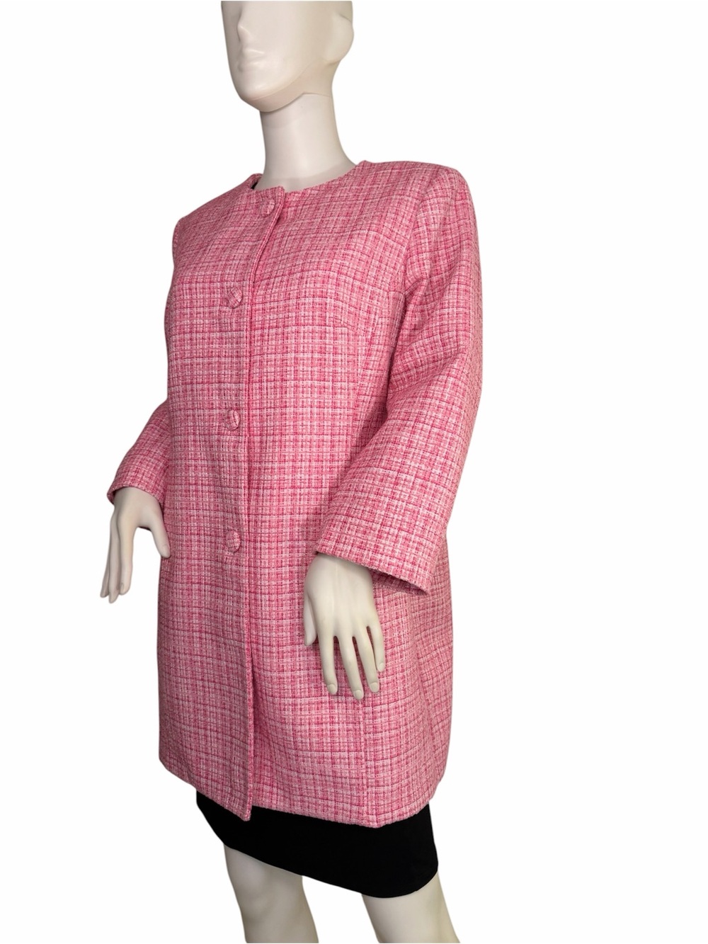 Anne Klein Pink Tweed Collarless Coat